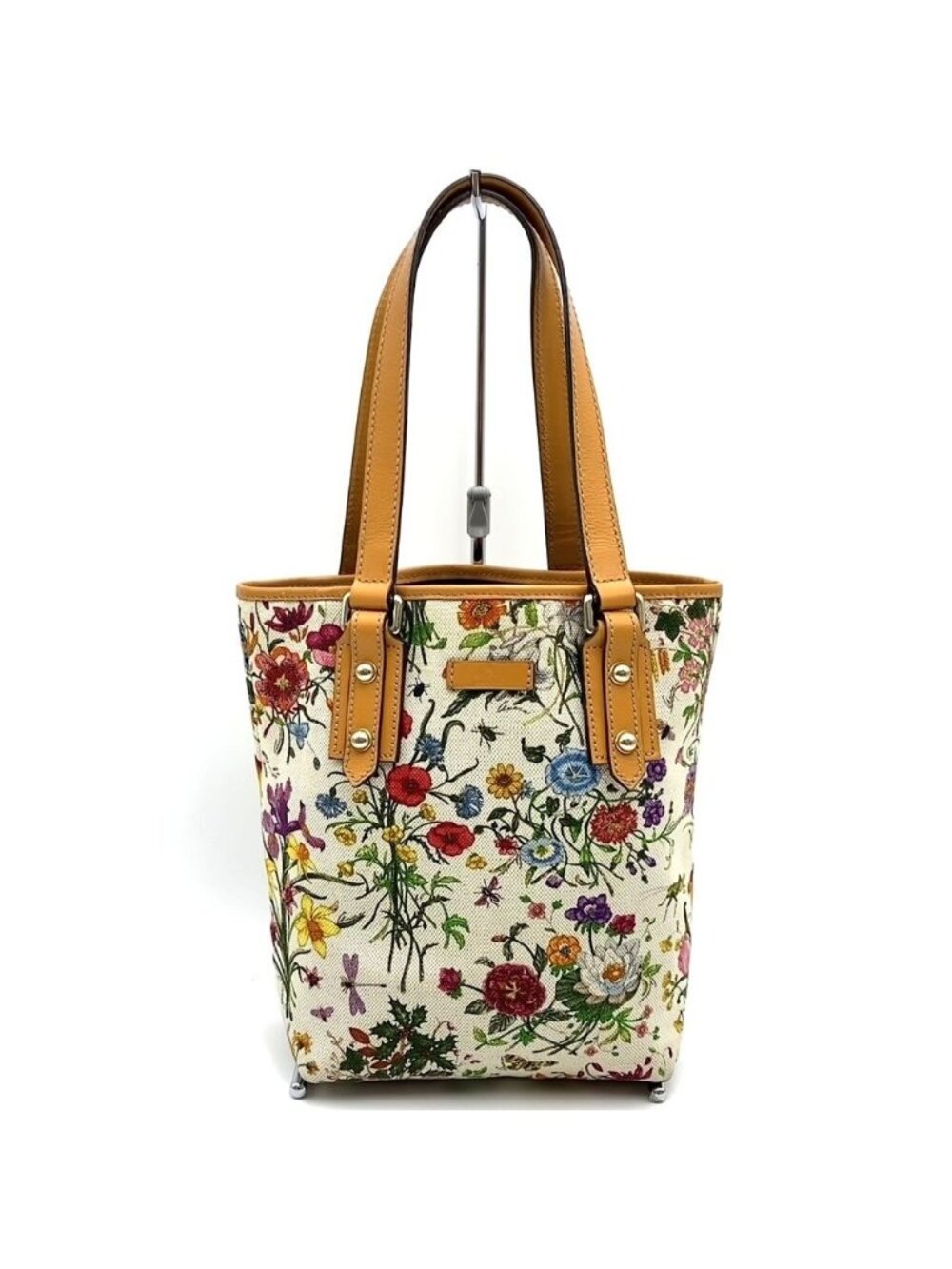 Gucci Flora Tote Flower Canvas Leather Orange Brown